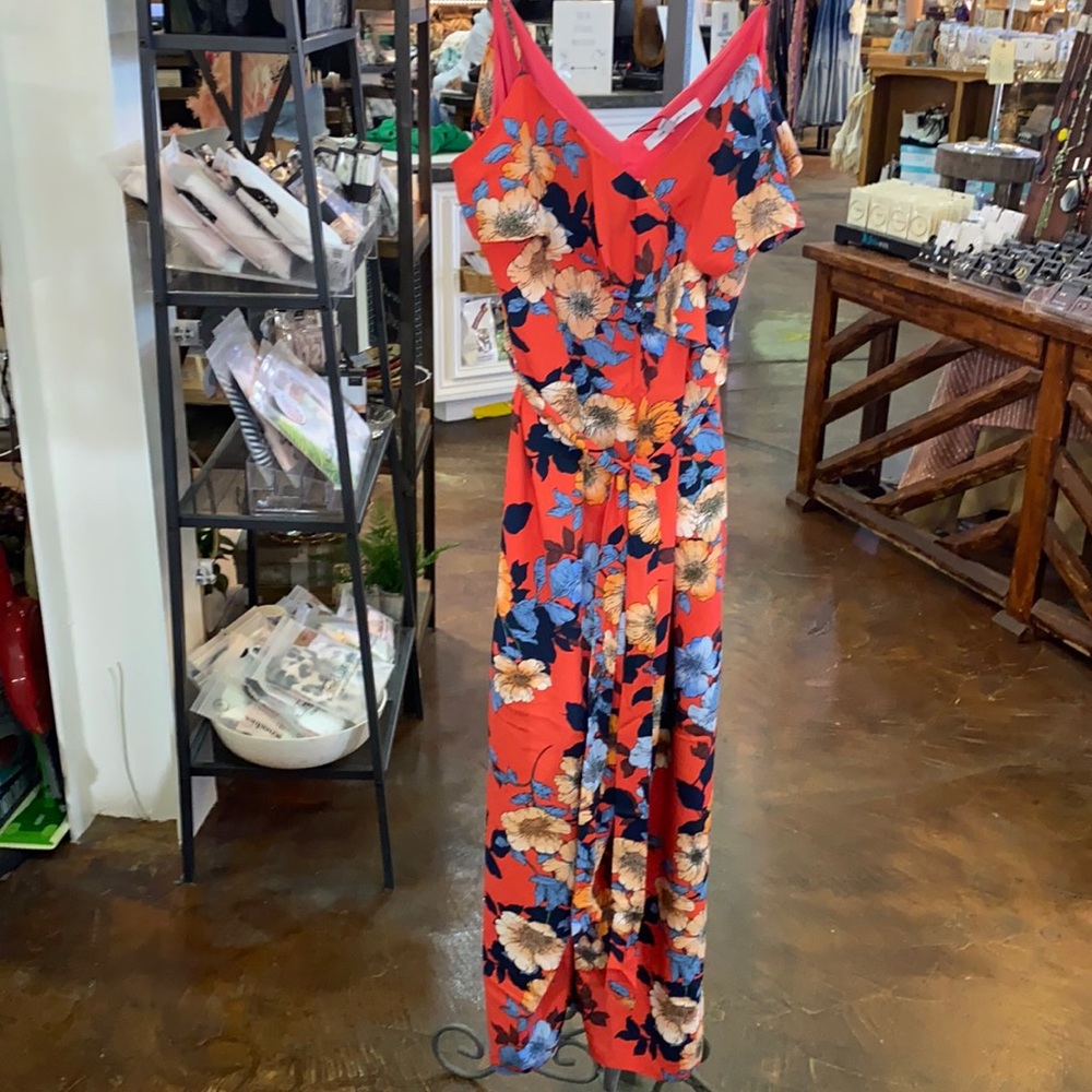 Naked zebra tie jumpsuit-red floral